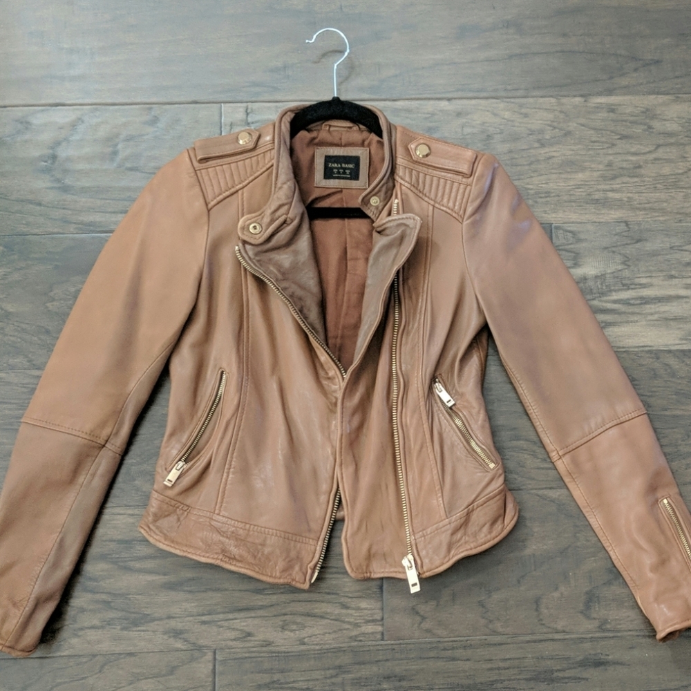 Brown Zara leather jacket